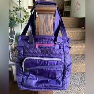 LUG ACE Purple Quilted Tote Travel Bag RDIF Airport Multiple Pockets Waterproof